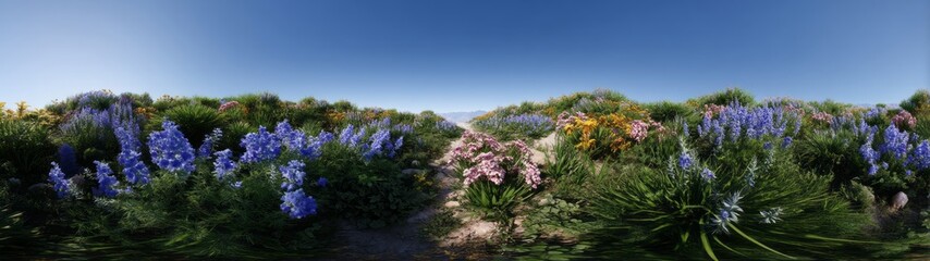 Obraz premium Vibrant flower field hdr panorama nature scene
