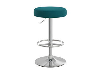 Teal bar stool with chrome base, a modern and stylish piece of furniture.