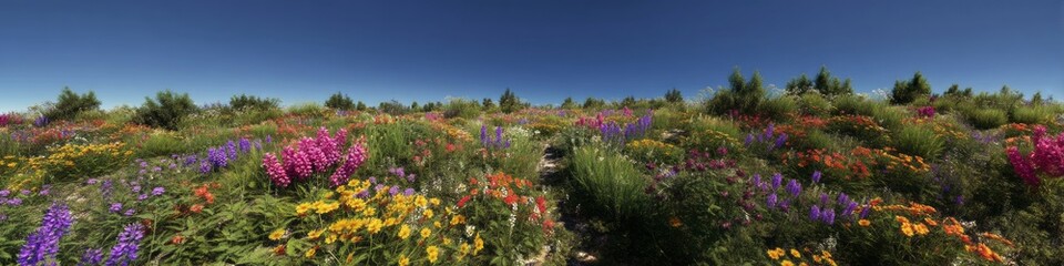 Vibrant flower field nature hdr panorama 360°