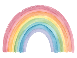 Soft pastel watercolor rainbow arch on black background