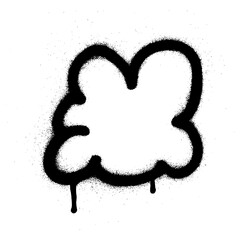 Minimalist graffiti artwork featuring a black cloud shape spray-painted on a white background.