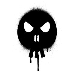 Graffiti Skull Stencil with Angry Expression and Dripping Paint.
