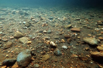Underwater rocks & pebbles at riverbed floor. Nature's detail, for natural backgrounds