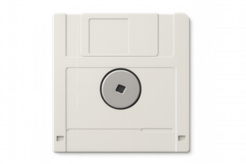Close-up of a 3.5-inch floppy disk isolated on a transparent background, evoking nostalgia for retro computing and data storage