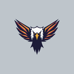 A powerful eagle with wings outstretched, featuring a striking blend of orange and dark blue, symbolizing freedom and strength in a modern design