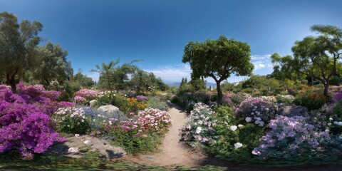 Obraz premium Vibrant flower garden hdr panorama nature scene