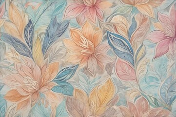 Batik Elegant Floral Pattern with Pastel Tones and Decorative Leaves