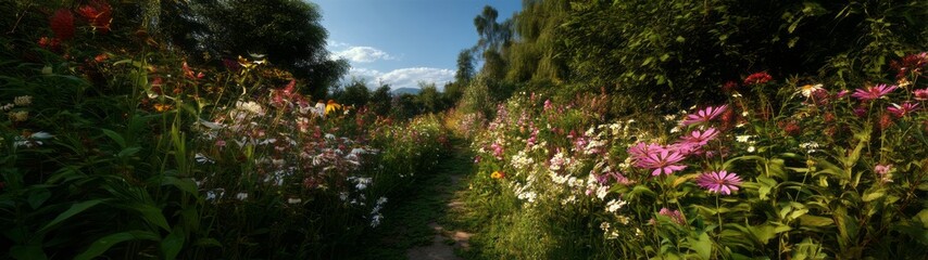 Obraz premium Vibrant flower pathway nature hdr panoramas