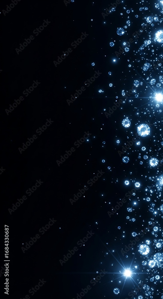 Poster glimmering orbs cascade downwards in a captivating celestial display against dark expanse