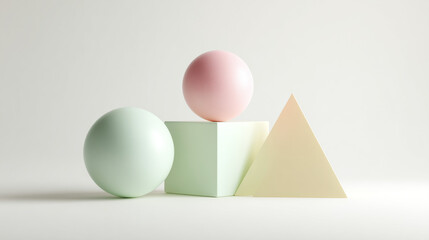 Minimalist 3D Pastel Geometric Shapes on White