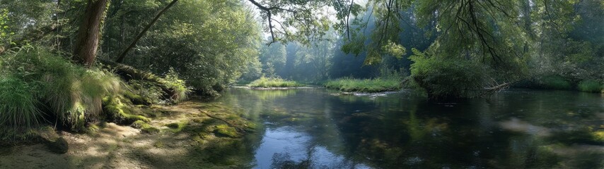 Serene river view nature hdr panorama