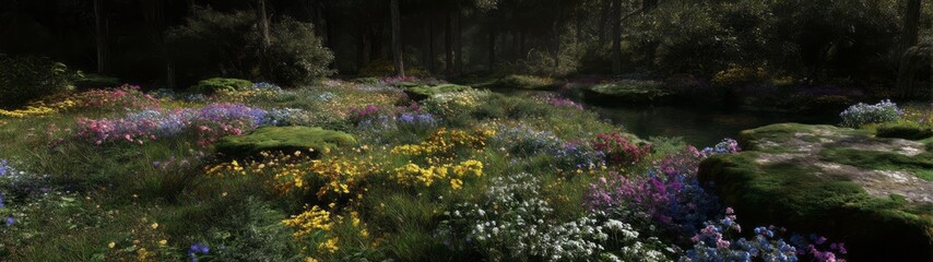 Vibrant flower field panorama nature hdr scene