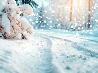Snowy Path in Sunlit Winter Forest