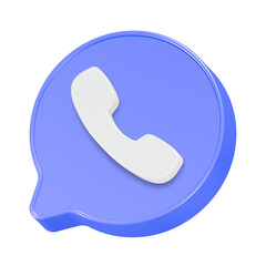 A round, glossy blue phone icon, a symbol for communication and business contact, 3d call icon rendering app