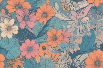 Batik Elegant Floral Pattern with Pastel Tones and Decorative Leaves