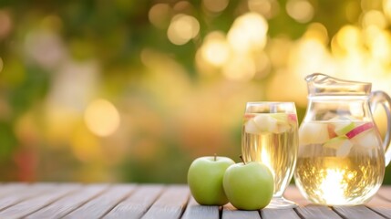 Refreshing apple-infused beverage in outdoor setting during sunset