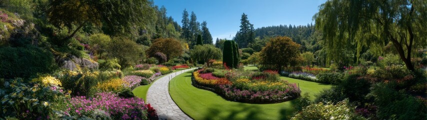 Obraz premium Scenic garden walk nature hdr panoramic view