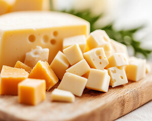 Cubed Cheddar and Cheese Assortment on Wooden Board