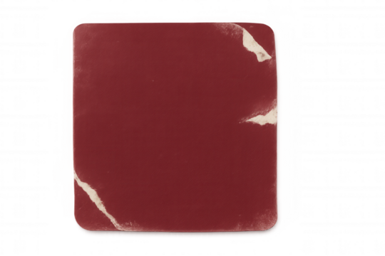 Weathered red square with fraying edges, displaying vintage texture against transparent backdrop