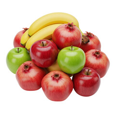 Vibrant assortment of fresh apples, pomegranates, and bananas creating a healthy food display.