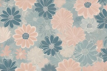Batik Elegant Floral Pattern with Pastel Tones and Decorative Leaves