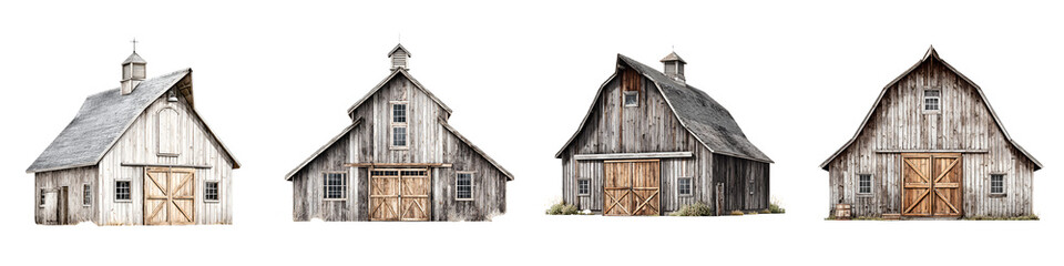 Rustic Barn Collection: Watercolor Farm Buildings on White