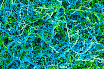 Abstract Background of Blue and Green Crinkled Paper Strips