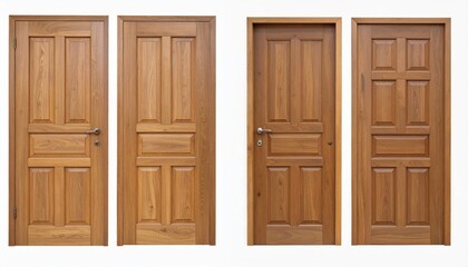 Collection of four wooden doors showcasing classic panel designs, ideal for interior design and architectural projects.