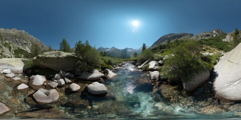 Fototapeta premium Panoramic nature stream mountain landscape hdr