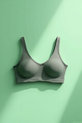 Gray Sports Bra on Light Green Background in Bright Natural Light