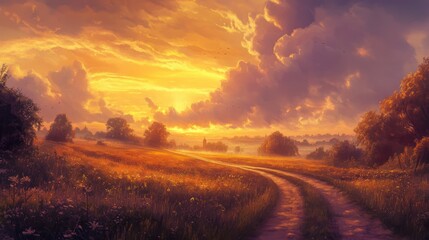 Golden Sunset Countryside Road