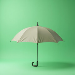 Gray Umbrella with Black Handle on Green Background