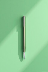 Elegant Silver Pen on Light Green Background with Shadow