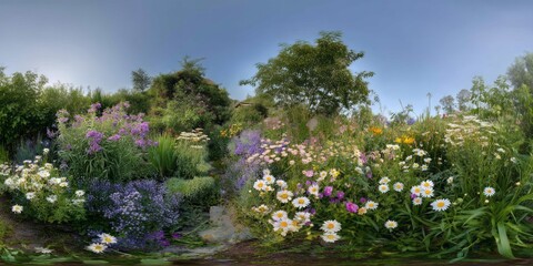 Vibrant flower garden hdr panoramic 360 degrees