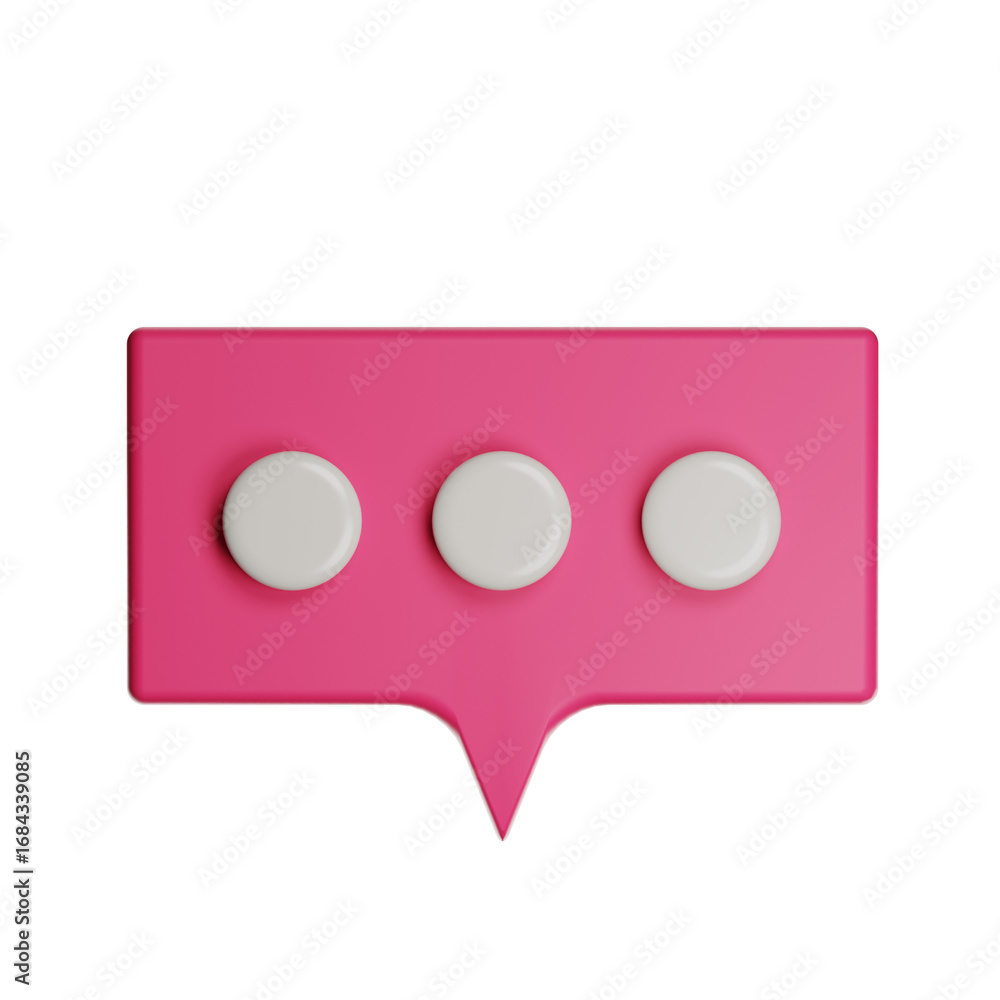 Poster pink speech bubble showing three dots on transparent background