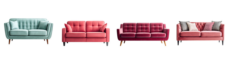 Fototapeta premium Modern Velvet Sofa Collection - Stylish Living Room Furniture Isolated