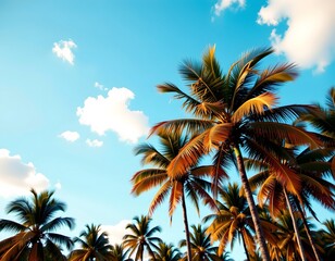 Fototapeta premium Vibrant Tropical Palm Trees Under Clear