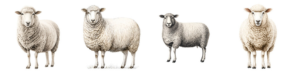 Sheep Portrait Collection - Farm Animal Illustration