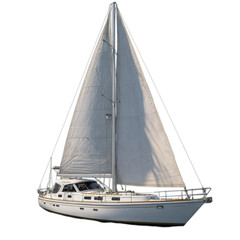 Photo of sailing yacht with white sails isolated on transparent background
