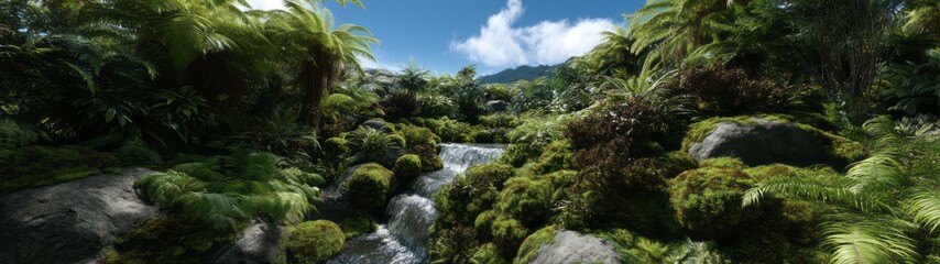 Lush greenery waterfall hdr panorama 360 degrees