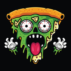 Zombie Pizza Creepy Horror Food Cute Character Illustration