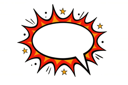 Oval speech bubble exploding with a burst and stars, ideal for comics and pop art, on a transparent background