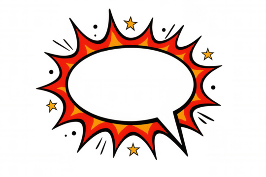 Oval speech bubble exploding with a burst and stars, ideal for comics and pop art, on a transparent background - Powered by Adobe