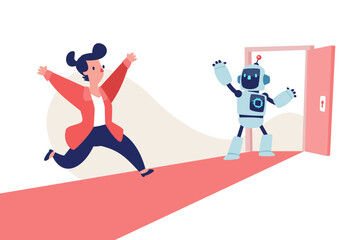 robot open new door for businesswoman