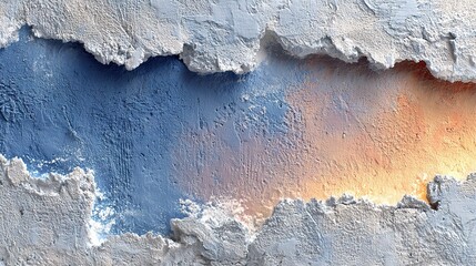 Textured surface with a central opening revealing blue and orange colors.