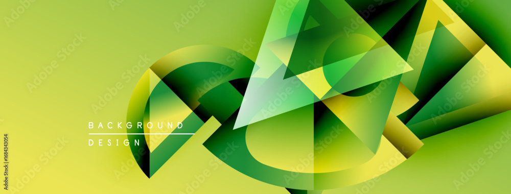 Poster abstract geometric shapes blend, creating dynamic yellowgreen gradient. modern design evokes movemen