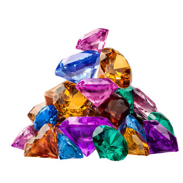 A dazzling pile of multifaceted gems and jewels on a contrasting black backdrop