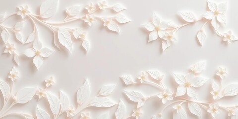 Intricate white paper cut floral design; delicate leaves and blossoms on a white background,  illustration,  decorative