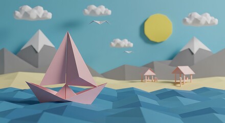 Paper Boat on the Water Near the Beach