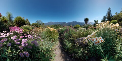 Obraz premium Panoramic garden pathway nature hdr viewpoint